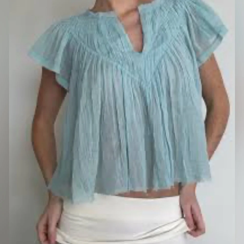 Free People Women's Shirt medium Elegant Blue Women's Top. Runs oversized A55 - Picture 1 of 7